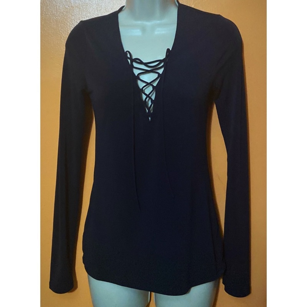 Final Price Navy Lace Up Top - Picture 3 of 6